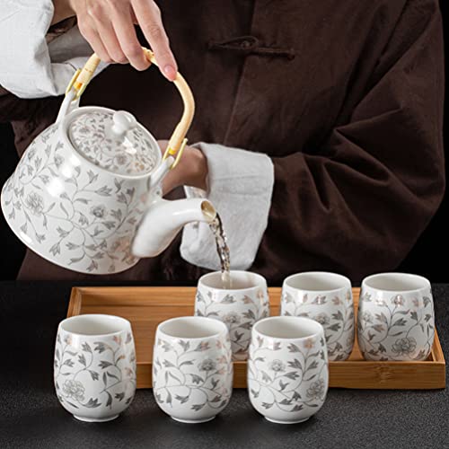 Juego de Tetera Blanca Moderna de Cerámica: Tetera de Porcelana de 950 Ml 6Pcs 180Ml Tazas de Té Kit de Té Floral de La… - Imagen 4