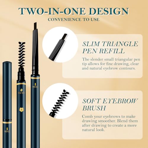 FeiCuiYun 5 Pcs Eyebrow Pencils for Women, Waterproof Professional Makeup Micro Brow Pencil, Black Brow Kit with Eyebrow Brush, Ultra-Fine Mechanical Pencil, Vegan&Cruelty-Free (C01#Black)