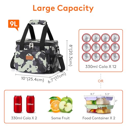 Image of Lifewit Medium Lunch Bag, Insulated Lunch Box, Soft Cooler Cooling Tote for Adult Men Women, Camouflage 12-Can (9L)