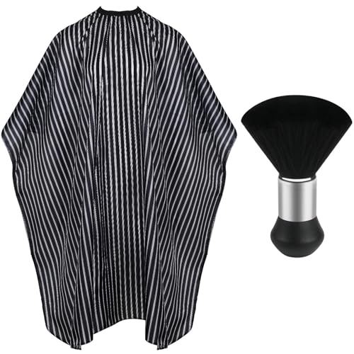 Image of FEBSNOW Barber Cape Professional Hair Cutting Cape with Neck Duster Brush | Full Coverage Haircut Apron for Adults, 47x56 inches, Adjustable Neckline, Keep Clothes Clean Dry, Home Salon Barber Supplies
