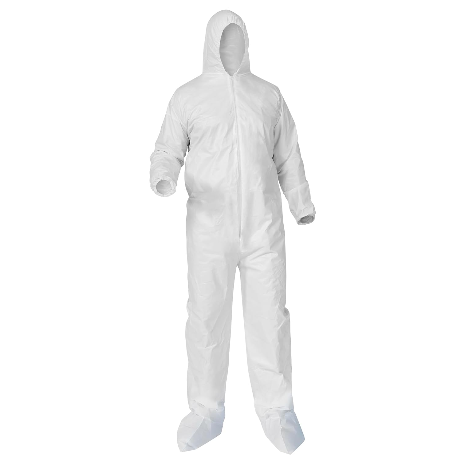 Kleenguard A35 Disposable Coveralls (38949), Liquid and Particle Protection, Zip Front, Elastic Wrists, Hood & Boots, White, Large, 25 Garments / Case