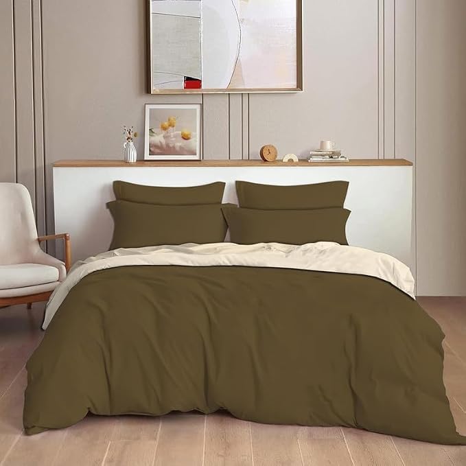 Image of Reversible Plain Glace Cotton Single Bed Quilt Cover /Duvet Cover /Rajai Cover /Blanket Cover with Zipper (60X90 Inches) (Soft Chestnut, Single Duvet Cover)