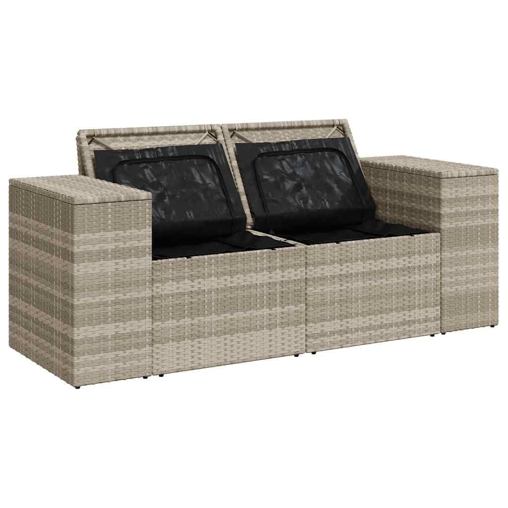 Divano da Giardino 2 Posti in Rattan PE Grigio Chiaro con Vano
