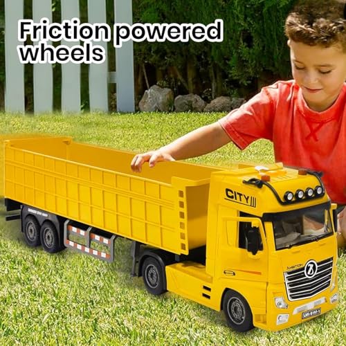 Image of Big Size Long Dumper Toy - Friction Powered Construction Vehicle with Light & Sound for Children, Heavy Duty Truck Toy (Dump Truck)