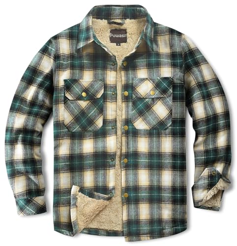 Men's Sherpa Lined Plaid Flannel Shirt Jacket