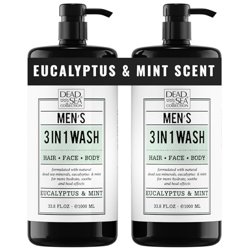 Image of Dead Sea Collection Eucalyptus Mint Men's Body Wash - 3 in 1 Body Wash for Men for Hair, Face & Body - Moisturizing Shower Gel with Dead Sea Minerals - Pack of 2 (33.8 fl oz each)