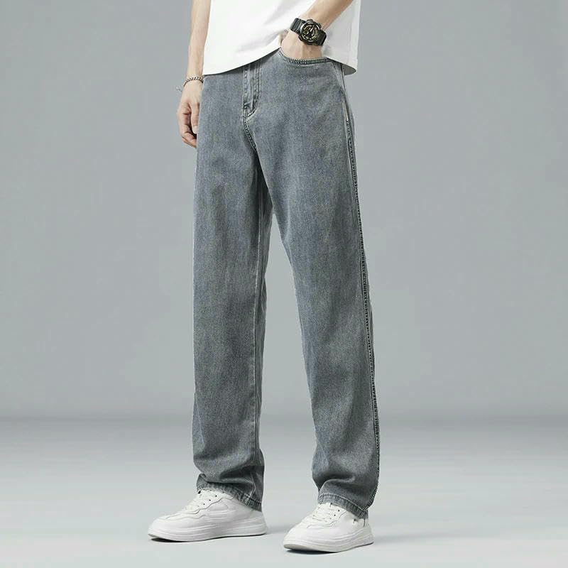 Summer Ultra Thin Lyocell Men's Jeans Drape Loose Straight Casual Denim Pants Elastic Ice Silk Male Trousers3