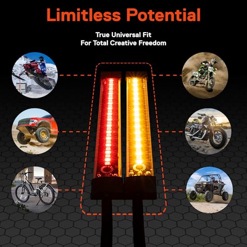 Image of TRUE MODS 2pc 5 inch Rear LED Motorcycle Red Running Brake & Amber Turn Signal Tail Light Strip Kit for License Plate [Waterproof] Universal Self Adhesive Surface Mount Flexible Rear Lamp for Bike ATV UTV