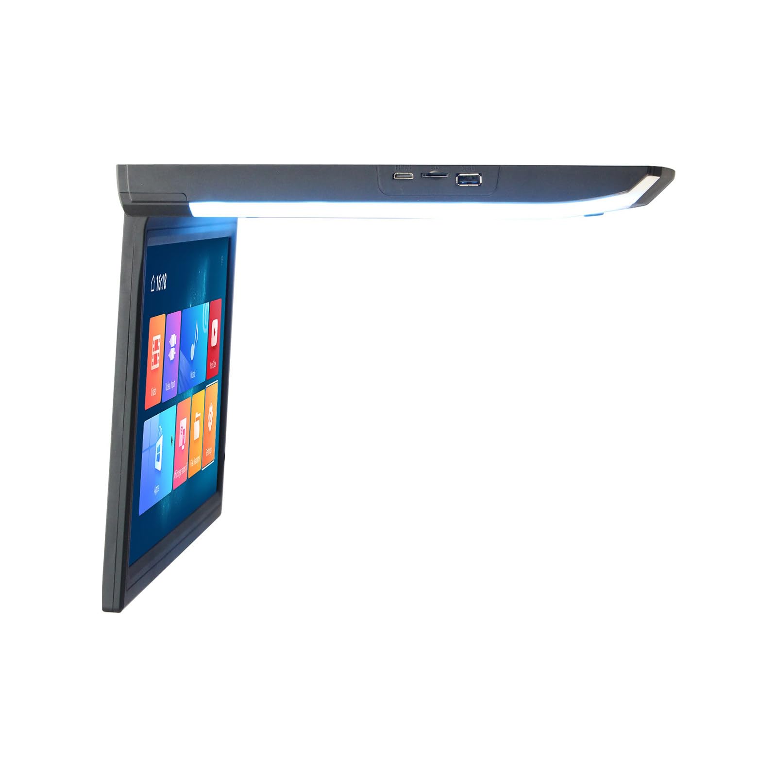 FAXIOAWA Pantalla De Techo De TV para Automóvil Comercial De 11,6 Pulgadas con Entrada HDMI Sistema De Entretenimiento Trasero Luz De Ambiente Monocromática,Grey-15.6-Inches