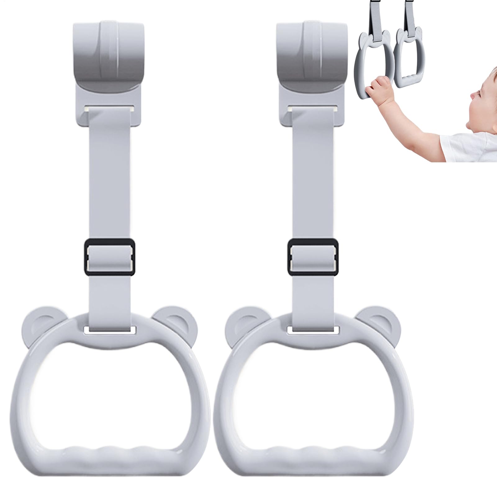 Baby Learning to Walk Pull Ring, 2 Pieces Cot Hangable Rings, Gymnastic Rings with Adjustable Buckle,15x10cm, Easy to Ha-ng and Adjust, Perfect for Boys, Yard Play, Crib Fitness