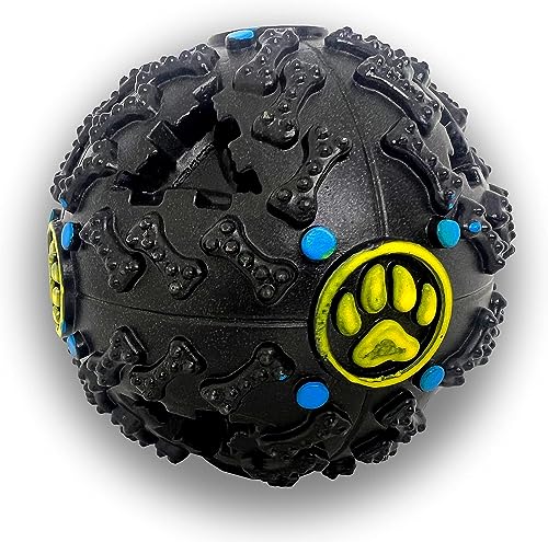 Image of Squeaky Ball Toy Treat Food Dispenser Ball Toy with Duck Sound, Dental Cleaning and Interactive Toy for Small Medium Dogs (Black)