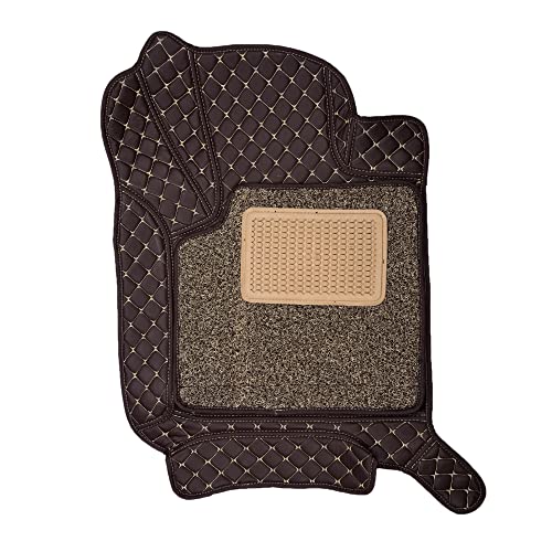 Image of NCEHEAL Premium 7D Car Floor Mat for Model Y Custom Fitted, Luxury Car Foot Mats Compatible with Tesla Model Y, Set of 3 Pcs, 100% Waterproof and Washable, Classic Coffee with Coffee Thread
