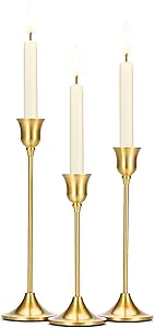 Tifanso Taper Candle Stick Holder - 3PCS Brass Gold Pillar Tall Candlestick Holders Metal Vintage...