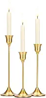 Tifanso Suporte de vela cônica – 3 peças de latão dourado pilar alto castiçal de metal decoração vintage mesa de jantar centro de mesa decorações para casamento lareira cornija presente de inauguração