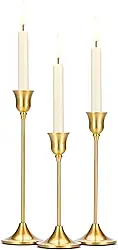 Tifanso Suporte de vela cônica – 3 peças de latão dourado pilar alto castiçal de metal decoração vintage mesa de jantar centro de mesa decorações para casamento lareira cornija presente de inauguração