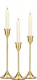 Tifanso Suporte de vela cônica – 3 peças de latão dourado pilar alto castiçal de metal decoração vintage mesa de jantar centro de mesa decorações para casamento lareira cornija presente de inauguração