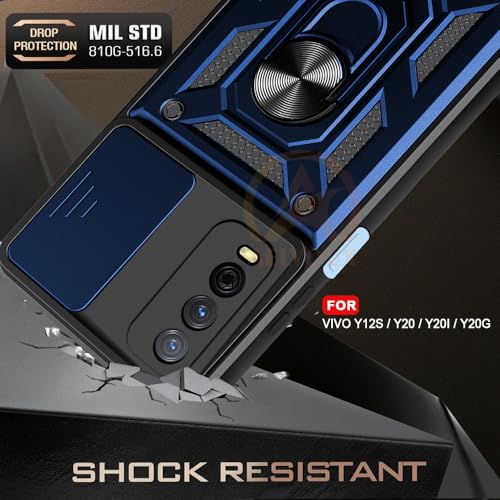 Image of Armor Bumper Back Cover Case for Vivo Y12s / Y20 / Y20i / Y20G | Rotating Camera Cover, Ring Holder & Kickstand | Heavy Duty & 360 Degree Protection Back Cover (Blue)