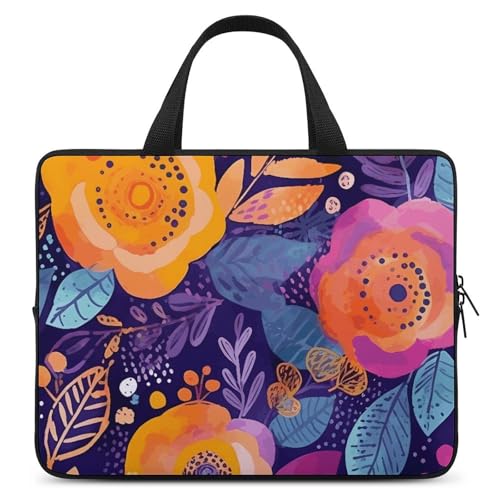 Sacoche ordinateur 12" à fleurs violettes - Housse sac à bandoulière mixte