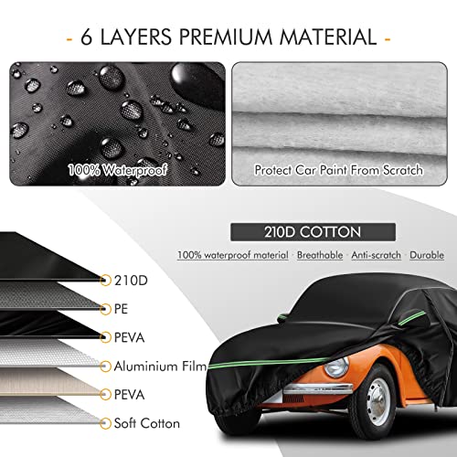 Image of for VW 1960-1980 Volkswagen Beetle Bug Sedan 2-Door Saloon Car Covers 210D Outdoor Waterproof UV, Custom-fit Protective Full Covers with Cotton Layer, Zipper Door, Reflective Strip, Storage Bag