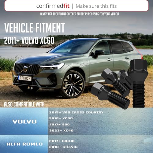Image of Wheel Accessories Parts 20 Pcs M14 x 1.50 Thread Acorn Seat Lug Bolt Black Finish 33mm Shank Length 17mm Hex fits Land Rover Range Rover | Volvo S60 S90 XC40 XC60 XC70 XC90 | Older BMW