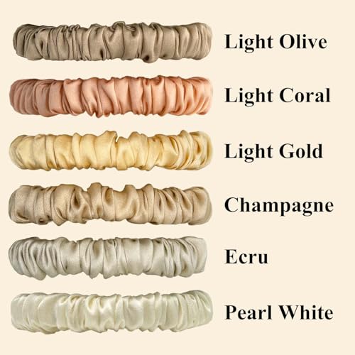 Image of VLOMOT 6 Pcs Set 100% Pure Mulberry Silk Scrunchies Hair Ties with 6 Chic Colors Everyday Skinny Scrunchies Silk Ponytail Holders Hair Care No Damage (Champagne)