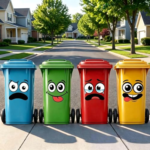 Image of 4Pcs Funny Trash Garbage Can Stickers-6.8in x 8.3in Cute Toilet Lid Decal Sticker,Adhesive Cartoon Expressions Sticker for Kitchen Fridge Bucket,Decorative Wall Stickers Indoor Outdoor,Type C