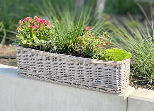 Dekoleidenschaft Rattan Pflanzkorb Rustikal rund, groß, grau, Outdoor...