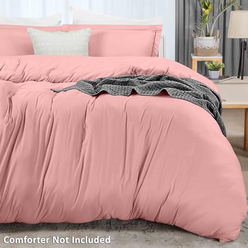 Utopia Bedding Duvet Cover Queen Size - 3 Piece with Zipper Closure - 1 Comforter Cover 90X90 Inches & 2 Pillow Shams 20X26 Inches (Pink) Comforter Not Included