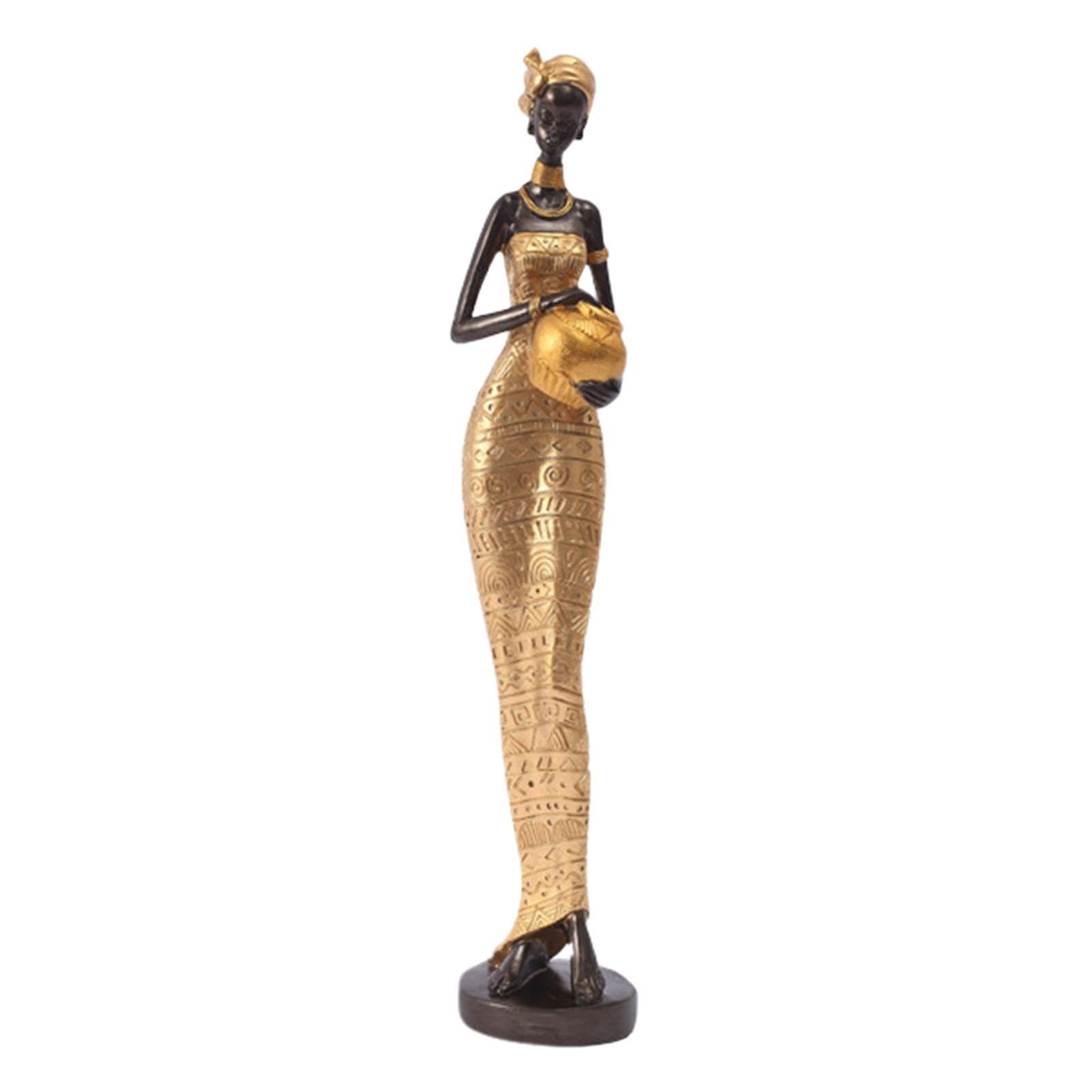 Gooch Women's Gold African Art Sculptures | Tribal Lady Sculpture Collectible Art African Woman Resin Figure For Table Bookshelf Decoration, Handmade Vintage Ornaments