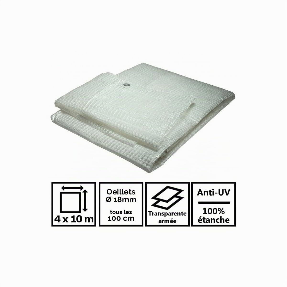 Bâche plastique armée 4x10 m transparente 170g/m² - bâche translucide armée en polyéthylène