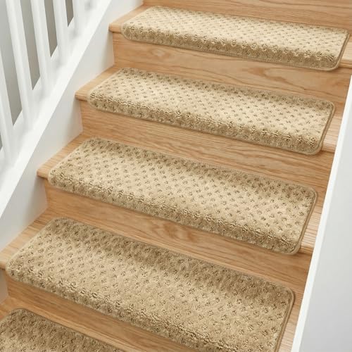 MBIGM Bullnose Carpet Stair Treads, 14 Pack, 9.5' x 30', Camel - Lattice