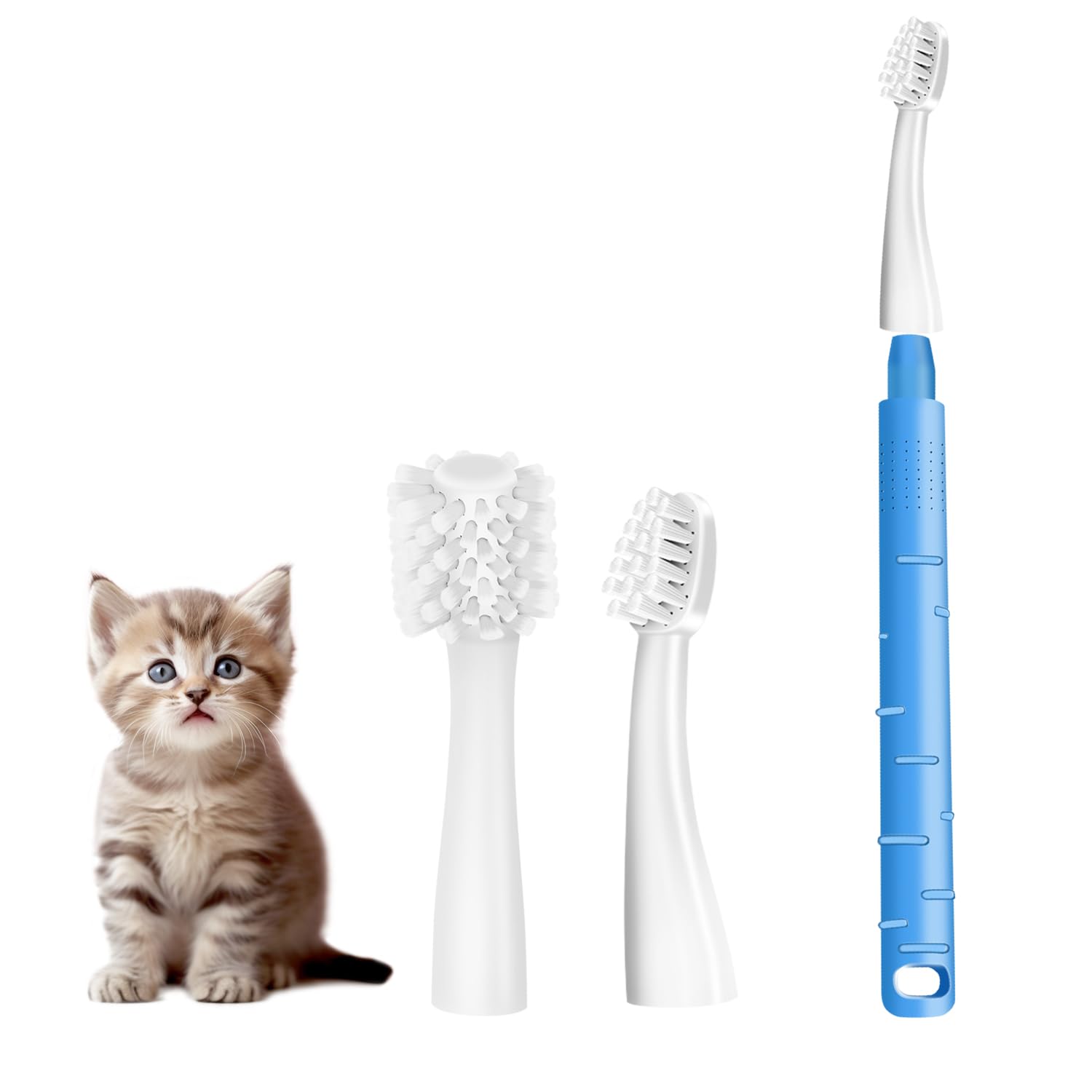 Cat Toothbrush, Soft-Bristled Toothbrush Kit for Small to Medium Cat, with Premium Non-Slip Handle and 2 Replaceable Heads (Cats)