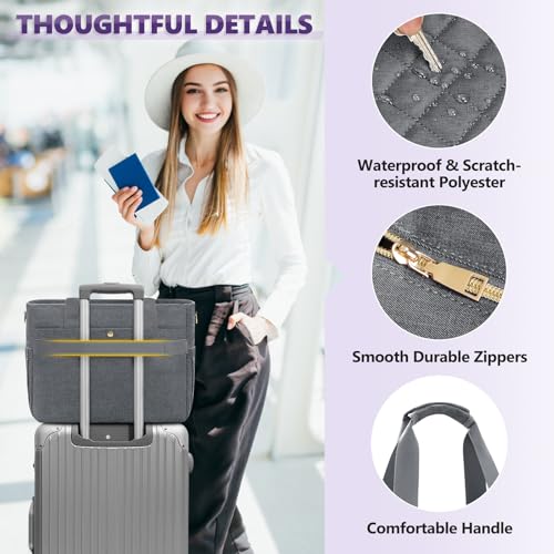 Image of SDYSM Teacher Tote Bag 15.6 inch Laptop Bag Work Bags for Women Nurse Tote Professional Computer Messenger Shoulder Bags Laptop Briefcase for Office, College, Nursing, Grey