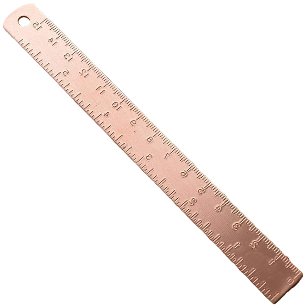 Mooff Rose Gold Precision Metal Ruler - Brass Drafting Toolfor Technical Drawing, Math And Architecture, Engraved Measurement Markings For School And Office Supplies