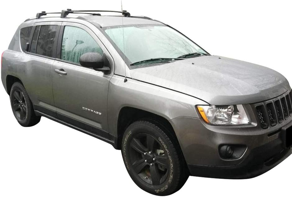 FREEMOTOR802 Roof Rack Cross Bars Fits 2011-2016 Jeep Compass, Factory Style Black Aluminum Top Roof Rails Crossbars Cargo Bars Rooftop Luggage Carrier 2PCS Pair