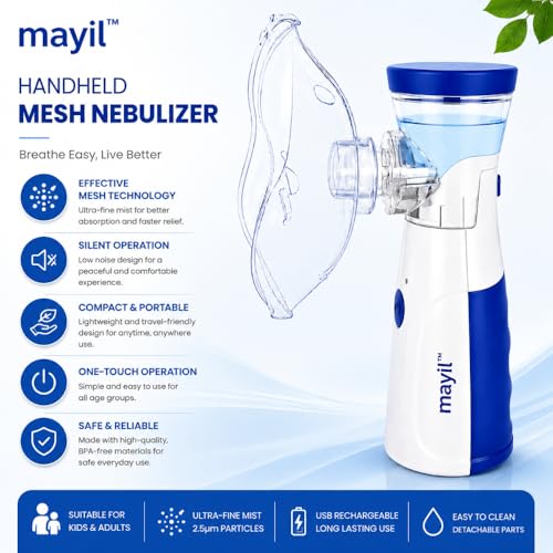 Image of Portable Mesh Nebulizer Machine for Kids & Adults | Rechargeable Silent Handheld Nebulizer for Asthma, Cough & Cold | USB Mini Medical Nebulizer for Home & Travel Use