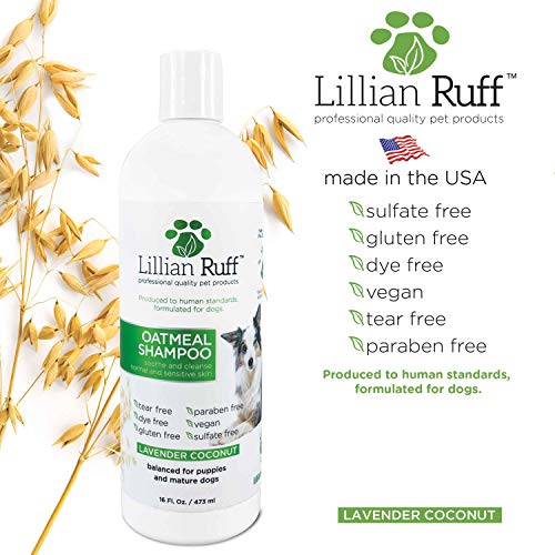 Lillian Ruff Calming Oatmeal Pet Shampoo For Dry Skin & Itch Relief With Aloe & Hydrating Essential Oils - Replenish Moisture & Deodorize - Tearless Dog Shampoo For Normal/Sensitive Skin (16Oz) #TOP1
