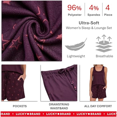 Image of Lucky Brand Women's Pajama Set - 4 Piece Sleep Shirt, Tank Top, Pajama Pants, Lounge Shorts (S-XL)