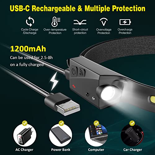 Led Rechargeable Headlamp,2.47Oz Lightweight Headlight, 230° Illumination Motion Sensor Head Lamp Flashlight, 5 Modes For Outdoor Camping,Running,Cycling,Fishing (2 Pcs) #TOP4