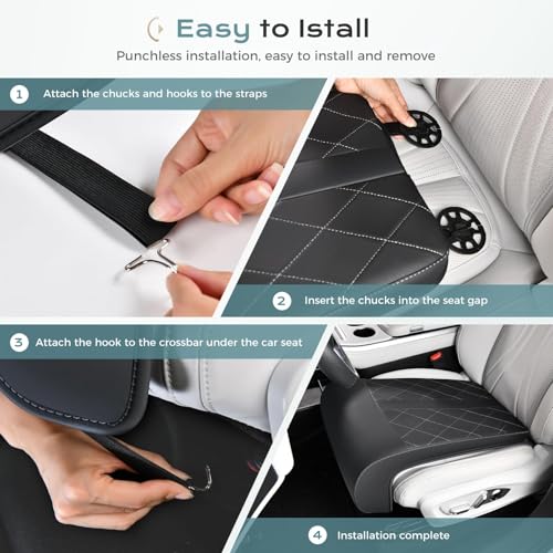 Image of Coverado Car Seat Extender Pad, Leather Car Seat Extender Leg Support Cushion for Long Driving, Leg Extension Cushion Car Seat Cushions, Leg Support Pad Universal for Diver Seat, Black