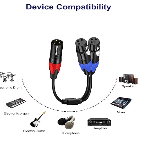 Miniatura 2 de Cable de micrófono divisor XLR Y de 1 macho a 2 hembras, 3 pines XLR 2 hembra a 1 macho, cable combinador Y cable de audio equilibrado para