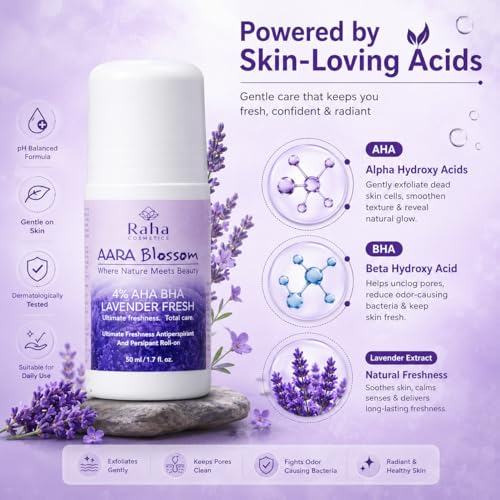 Image of AARONIC Underarm Roll On Deodorant 50ml - Long Lasting Floral Fragrance | 4% AHA BHA | Roll On for Man & Women | Underarm Roll On Men Odour Control (Lavender Fresh)