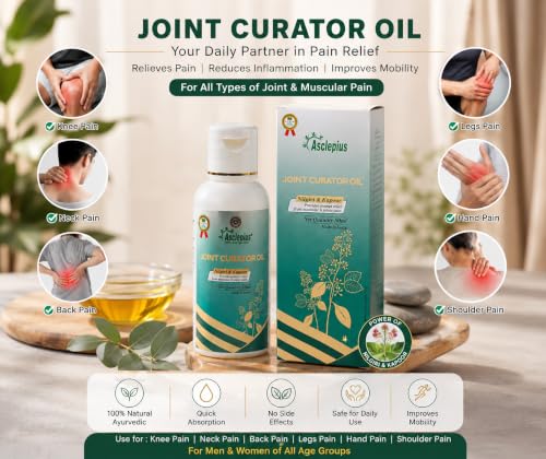 Image of Asclepius Joint Curator Oil 50 ML | Ayurvedic Herbal Massage Oil with Pudina Sat, Nilgiri, Kapoor & Ajwain Sat | For Joint, Knee, Back, Neck & Shoulder Care | Body Massage Oil for Men & Women