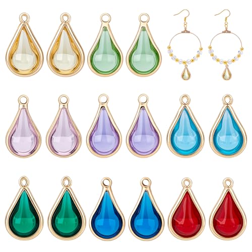 Breloques goutte d'eau PandaHall en verre et laiton doré pour la création de bijoux DIY