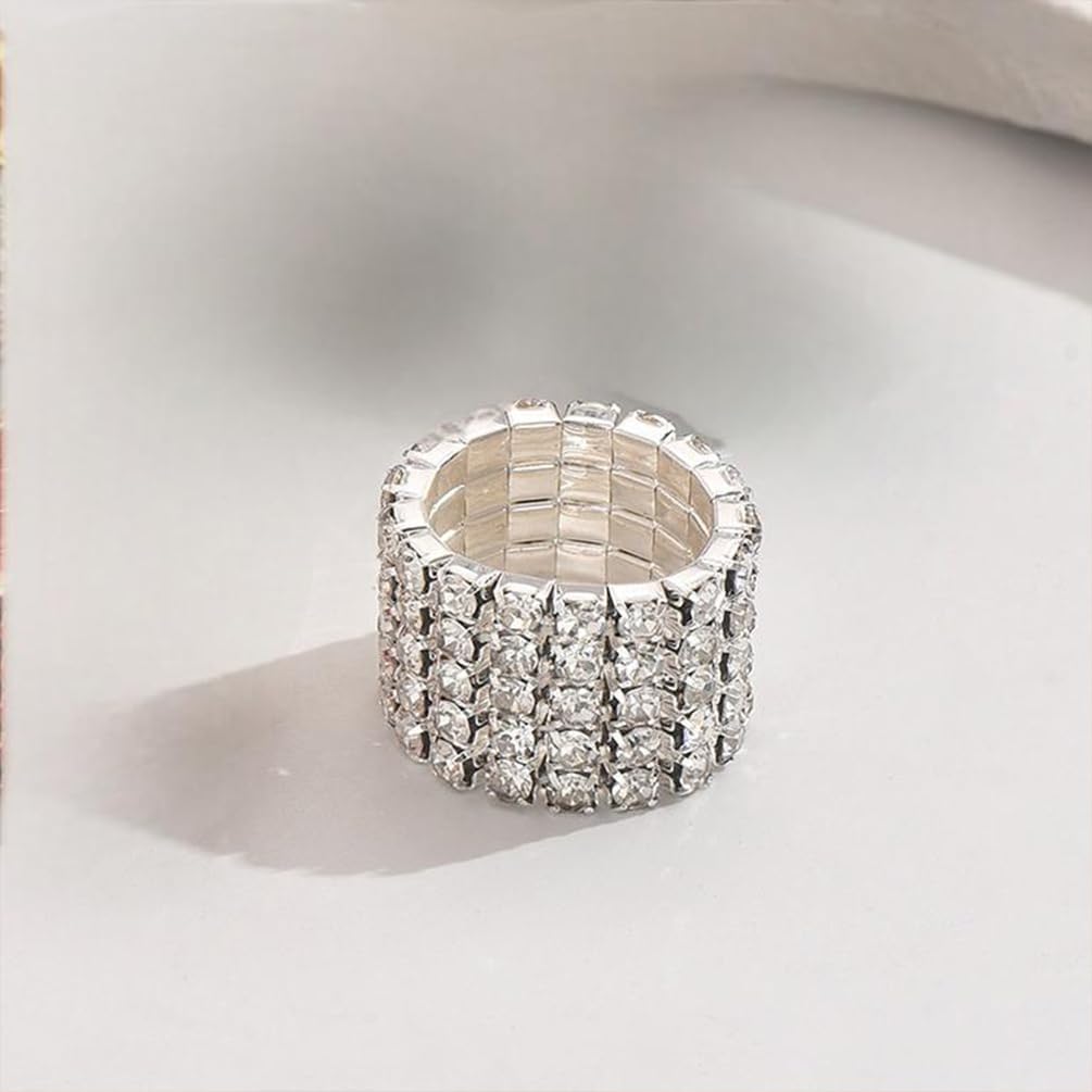 Funky Gold Sparking Rhinestone Stretch Rings Stackable for Women, Trendy Silver Black Stack Bling Zirconia Knuckle Ring Charm Party Prom Jewelry Gift - Image 6