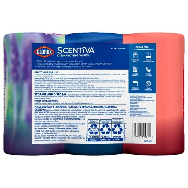  Clorox Scentiva Disinfecting Wipes - Large Size (90 Count) for Home Cleaning and Sanitizing
| Clorox Scentiva Disinfect
