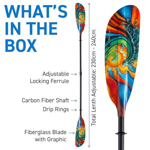 Image of Hornet Watersports Fiberglass Kayak Paddle for Adults- Ideal for Touring, Fishing and Boating- 90.5 inches / 230CM Adjustable with Carbon Fiber Shaft- Kayak Oars Kayaking Equipment