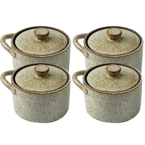 YAKINO 蒸し碗 ちゃわんむし器 茶碗蒸し 器 茶碗蒸し 蒸し器 蓋付き おしゃれ 北欧風 スープカップ デザート 食器 うつわ 器 皿 お皿 陶器 旅館 和食器 飲食店 業務用 (3.5 インチ【粗陶タイプ】,4個入り)