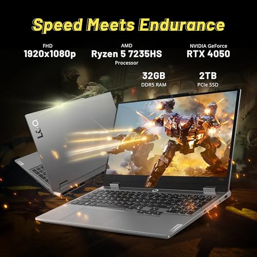 Image of Lenovo LOQ 15.6 inch 144Hz FHD Gaming Laptop, AMD Ryzen 5 7235HS, NVIDIA GeForce RTX 4050, 32GB DDR5, 2TB PCle SSD, Backlit Keyboard, Numeric Keypad, Wi-Fi 6, Win 11, Luna Grey, 1TB Docking Station Set