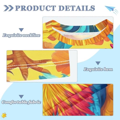 Boys Short Sleeve T-Shirts Rooster Flower Yellow Rashguard Kids Swim Shirts Sun UPF 50+3